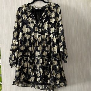 Zara Long Sleeve Black Gold Metallic Floral Embroided Dress Size S BNWT RRP$90